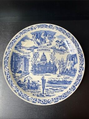 Vintage Vernon kilns Blue Souvenir California Plate 10 3/8”
